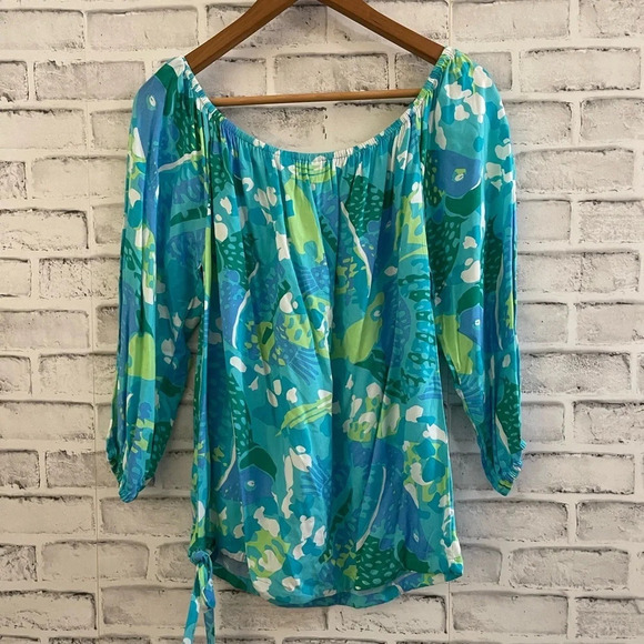 Women’s Escapada Living turquoise beach vibes scoop neck top Small - Picture 2 of 4